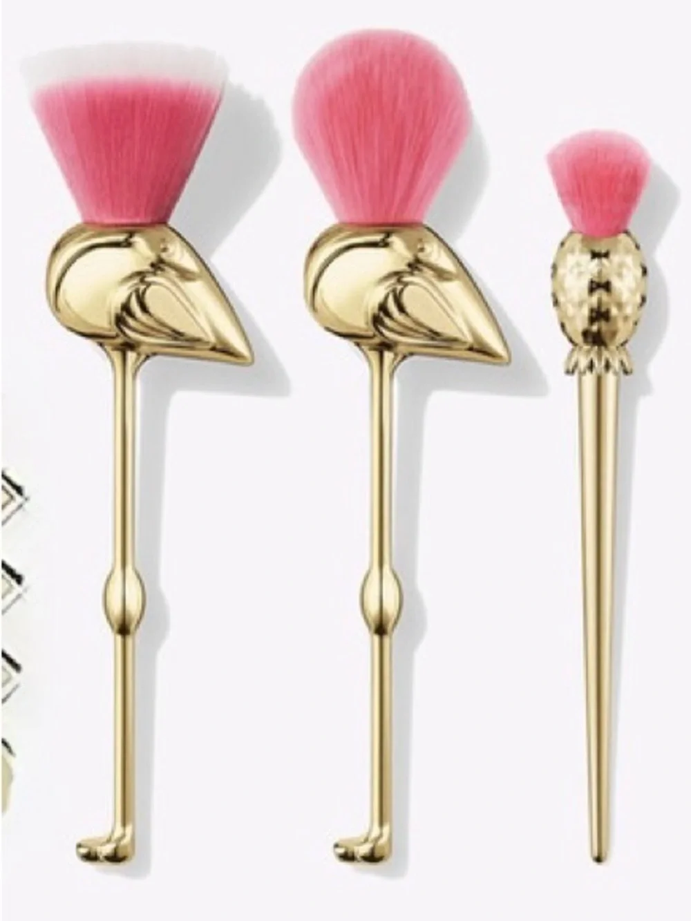 Tarte Gold Flamingo Handle 3 Makeup Brush Set with Pink Bristles
